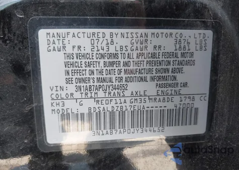 2018 Nissan Sentra Sv из США, поврежденный, VIN 3N1AB7AP0JY344652